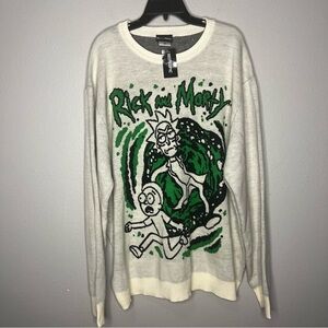 Hot Topic Rick And Morty Sweater Long Sleeve 2x Cream Logo Pullover Crewneck NWT